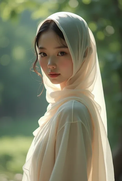 Korean girl, beautiful, cute, skinny, skin shiny, hijab, nude, relaistic