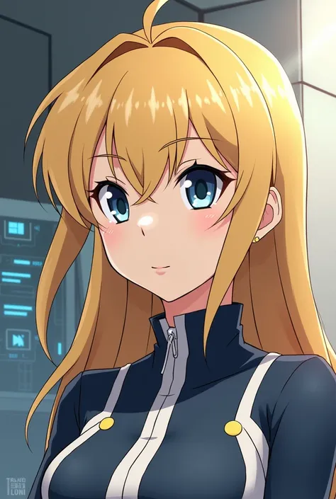 Anime portrait of a young blonde female Zaku 3 pilot named Astraea Kisaragi what would she look like?