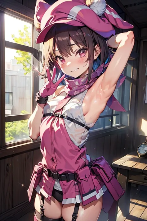 (Selfie),(mirror), (cowboy shot), standing, Large mirror,　mirror Selfie of 1woman,
seductive grin smug, embarrassed, blush, drunken eyes,　
Llenn,anime style,(( best quality)), ((masterpiece)),( Details), high definition ,Sharp focus, perfect face, beautifu...