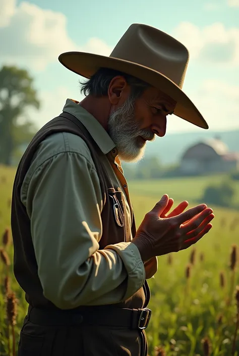 man farmer with hat praying