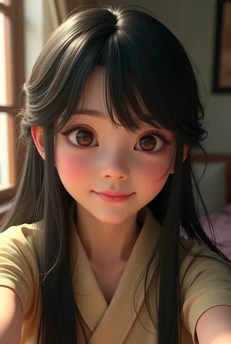  ullzang boy,  high resolution#CG Gallery #Natural long hairhair, doe eyes, black hair, brown eyes, cute, femboy, Selfie #Multi-level rendering technology (Multi-Layer Rendering Technique)octane render,