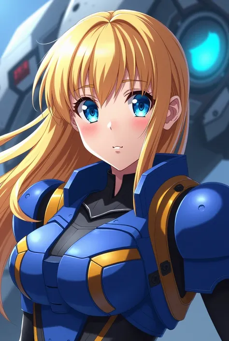 Anime portrait of a young blonde female Zaku 3 pilot named Astraea Kisaragi how would she look like?