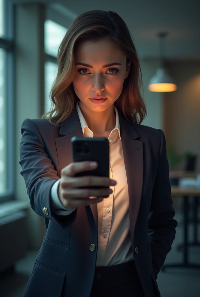 image of a woman nervous and frustrated by having fallen into a scam with a cell phone in the spotlight