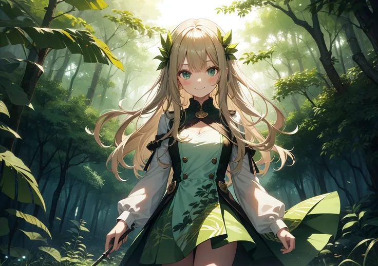 Guardian of the Mysterious Forest of Clubs
A girl with loose blonde hair is wearing a deep green and white club-patterned dress and a gentle smile. In the background, strange trees with club-shaped leaves stand in a row, and card soldiers are marching thro...