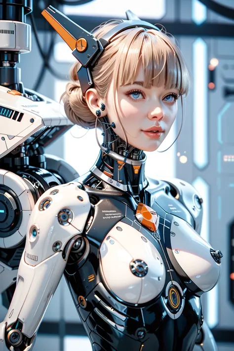 An intricate mechanical body, android ,science, light emitting diode ,Metal,Metal, high definition ,  best quality,  high definition ,  anatomically correct ,  Very detailed,  Ultra High Definition,  textured skin , Sharp details,bangs, whole body,