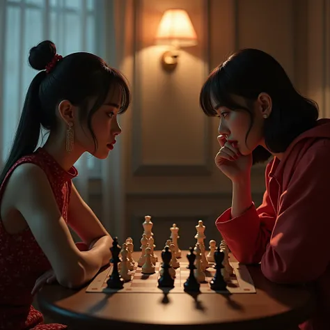 Lisa Blackpink and Ningning Aespa playing chess 