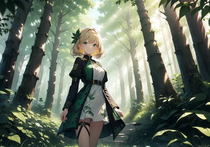 Guardian of the Mysterious Forest of Clubs
A girl with loose blonde hair is wearing a deep green and white club-patterned dress and a gentle smile. In the background, strange trees with club-shaped leaves stand in a row, and card soldiers are marching thro...