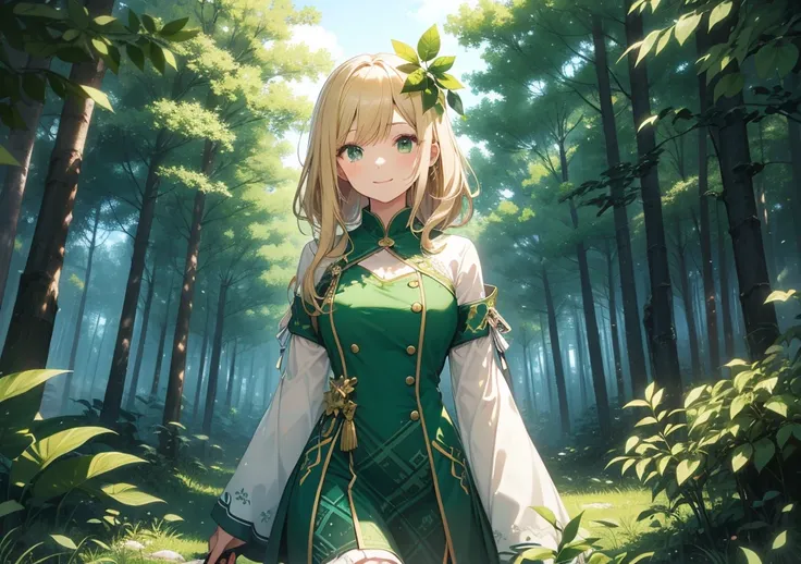 Guardian of the Mysterious Forest of Clubs
A girl with loose blonde hair is wearing a deep green and white club-patterned dress and a gentle smile. In the background, strange trees with club-shaped leaves stand in a row, and card soldiers are marching thro...