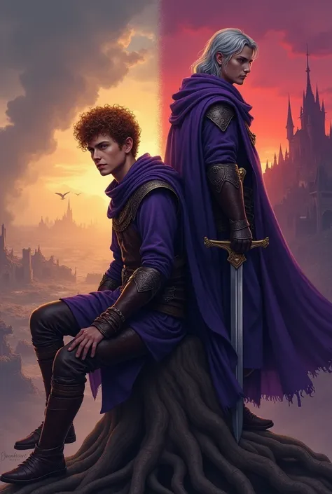 A fantasy book cover featuring two characters, highlighting their contrasting journeys and shared destiny.

In the foreground, Derek, a fair-skinned young man with a skinny build and thick, curly cinnamon-colored hair, sits on a sturdy tree trunk. His warm...