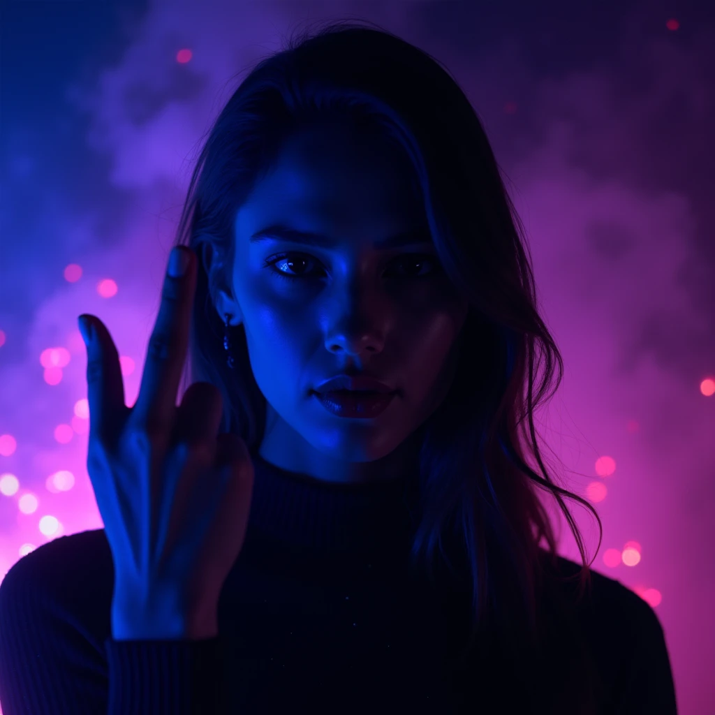  best quality　Ultra delicate　Delicate lines　 beautiful face　Silhouette only　 white skin　 Waist Shot 　diagonal　 sideways　Blue light　Pink light　Purple Flame　Purple Fire 　　The background is burning around the fire 　The surroundings are burning　　 Dark 　 Dark ア...