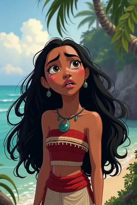 The cartoon character Moana is crying