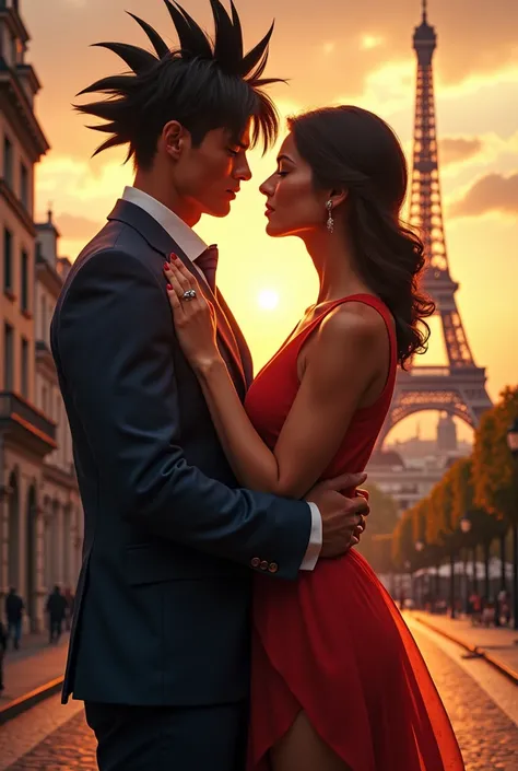 Premiere poster of a romance movie in Paris where the protagonists are Goku and Cristiano Ronaldo in the 20th century.