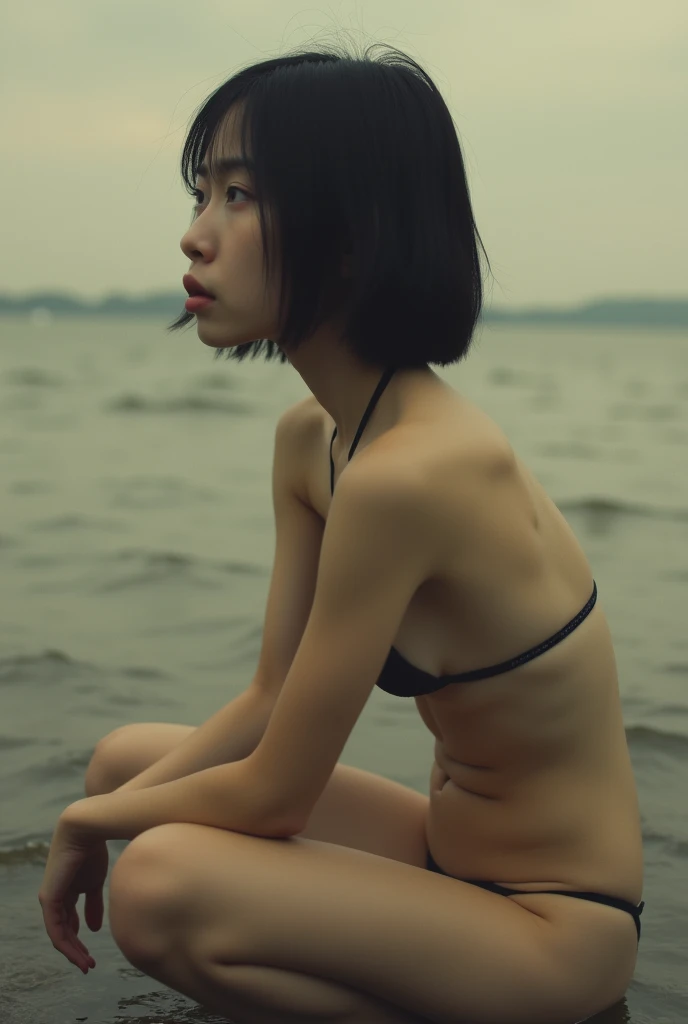  Editorial Photography ,  super detailed background  , super real ,Double Exposure, depth of writing,  Cool Beauty Ultra Slim Skinny Video , full body、 Soft Focus Sepia Tone ,Scenes from the story ,It was transparent,Wabi-sabi,Squat movement、Nipples、Small ...