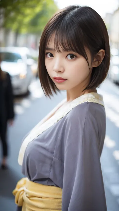 ( best quality, 16k,   Masterpiece : 1.3)),  1 girl,  sharp concentration: 1.2,  perfect style: 1.4,  slim abs: 1.2, ((( short bob hair)), (( smaller: 1.4)), ((Beautiful Face Idol: 1.3)), (transparent fabric kimono 1 .5)),  high definition face and skin te...