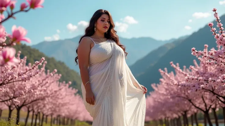 (((full-body-shot ))) of (((a BBW -super-ultra-plus-size big woman very chubby fat body))) of a  Lebanese-Greek heritage with very huge-large-gigantic breasts, with very long, extra wavy, styled brown hair and fair skin tone , ultra-realistic detailed skin...