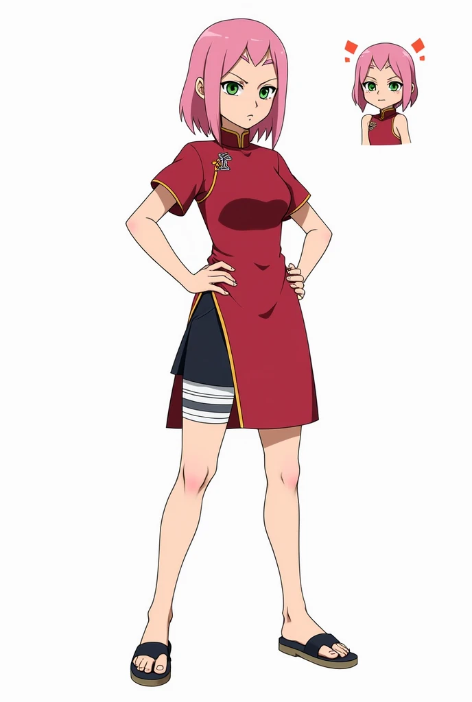 Haruno Sakura character reference sheet with Naruto art style doodle on side