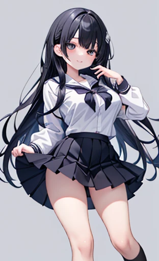  girl、smile、 shirt、 skirt、University Uniforms、Seraph、 black hair long hair, big breasts、Cute crotch、Movement、18 years old、