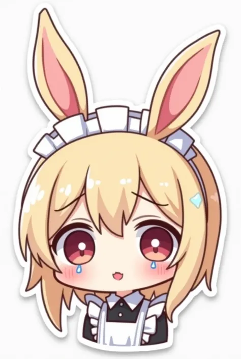 cute bunny eared maid crying face sticker