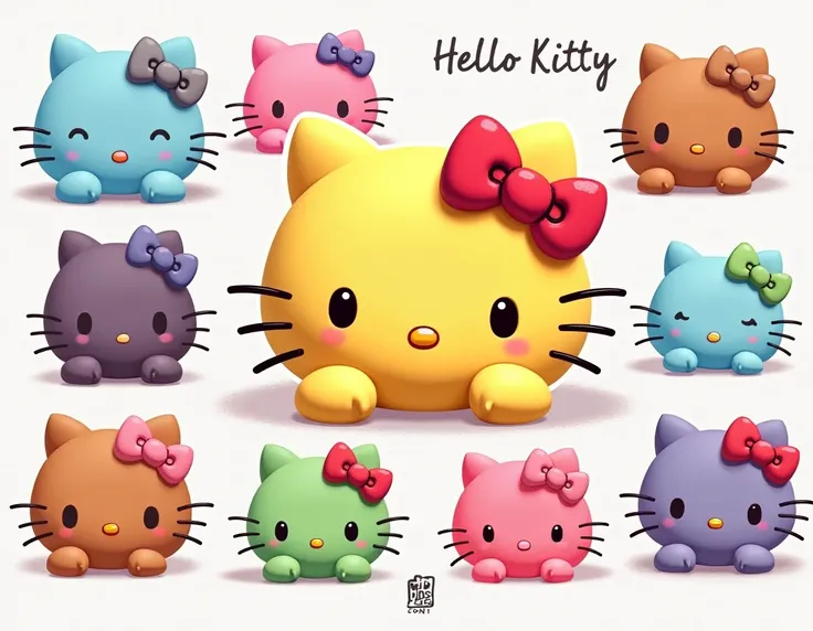 Hallo Kitty in various colors blue yellow brown purple green pink orange
