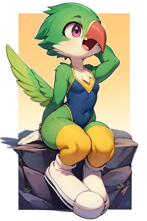 Female furry sarina green parrot tiny toons adventure style 