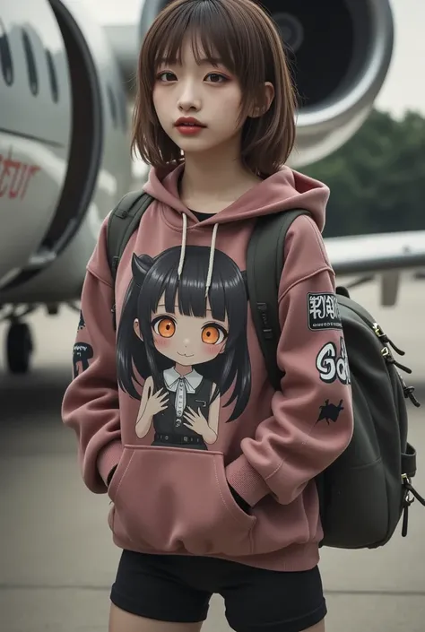 She is wearing a hoodie with a large print of her favorite cute devil girl, ultra-realistic, photorealistic, dramatic scene, shadow, global-illumination, solo, (20 years old Japanese famous idol girl:1.5), bad girl, very beautiful with very cute but boyish...