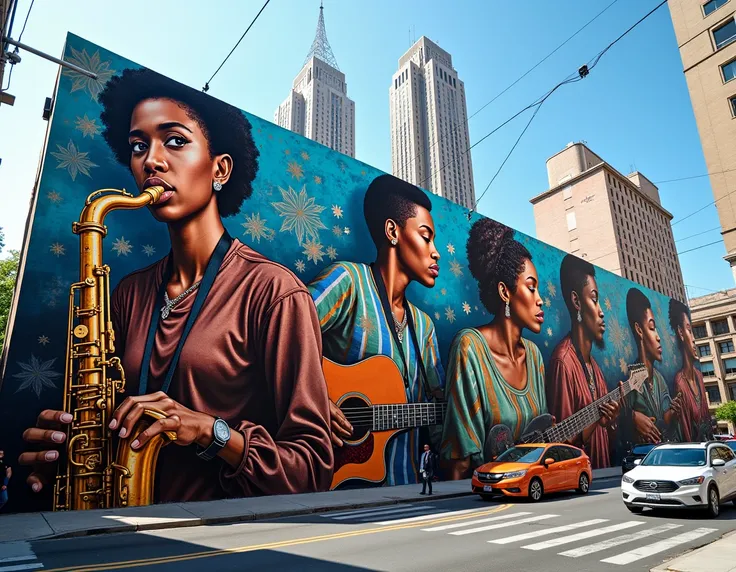 Urban mural about music and art