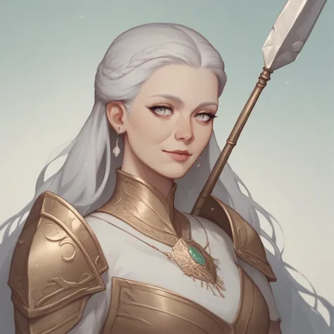 Create a fantasy character, a 24-year-old woman with long, flowing silver hair and light gray eyes that often appear closed, giving her a mysterious aura. She is 170 cm tall, with a well-proportioned and agile body.  wears elegant yet simple light armor ad...