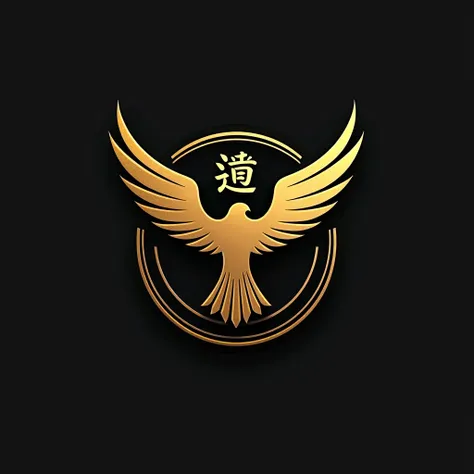 make a futsal logo, logo in circle shape, has falcon that combine with 風, black and golden colour