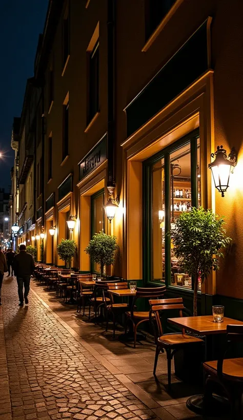  Stylish cafe at night 　 A little green tree around 　Indirect lighting on a narrow street 　 Townscape that looks good for jazz