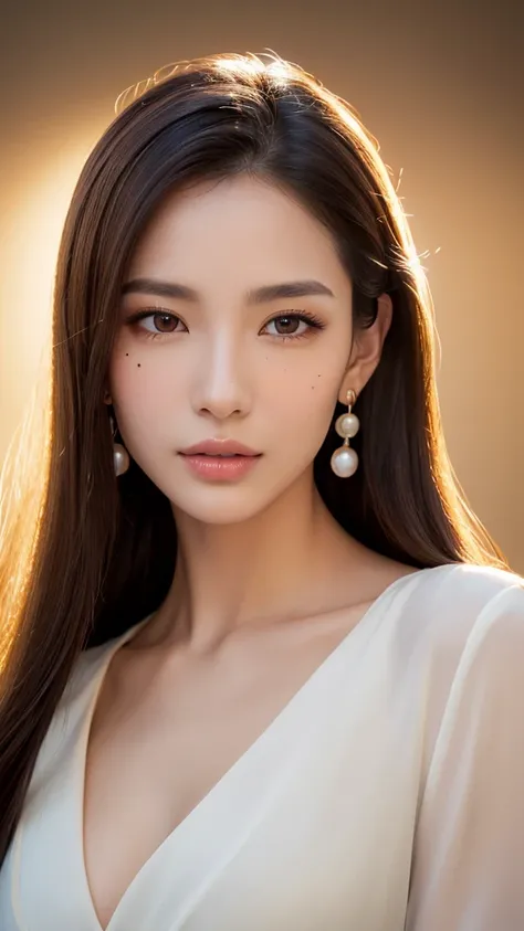 Face of God 、((large prominent mole between eyes)) 、 backlight shining from a mole 、Beautiful and sophisticated eyes、Red Nose、 Pearl Earrings 、A woman with a large prominent mole in the center of her forehead、 Beautiful and Detailed Eyes 、Beautiful and det...