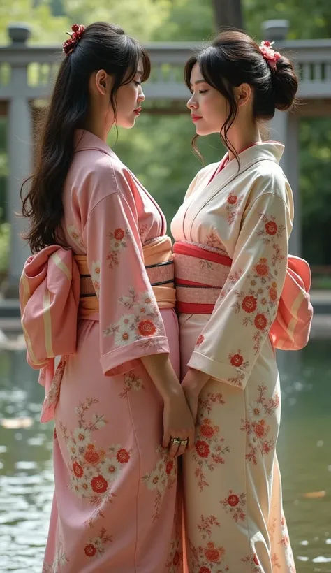 Big breasted Japanese yukata photo for two