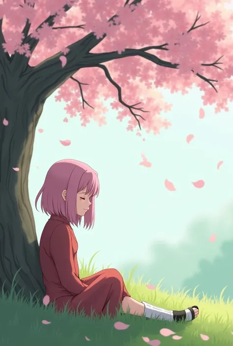 Sakura Haruno sit down under tree