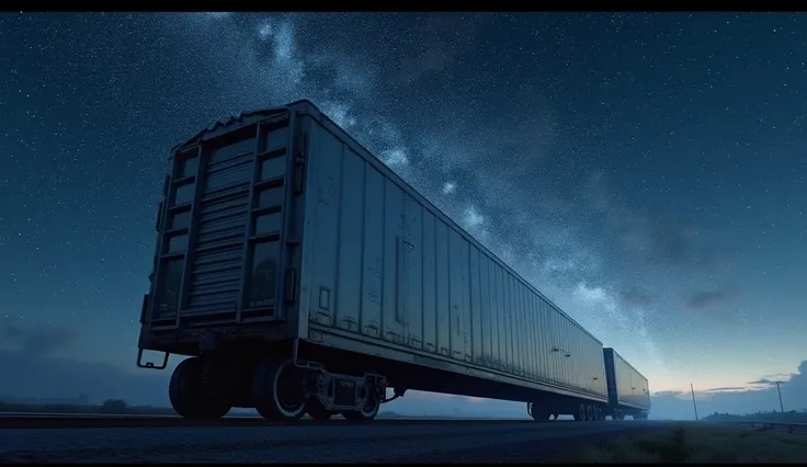 multi-ton refrigerator car rushes along the road at night ,  starry sky on socks 