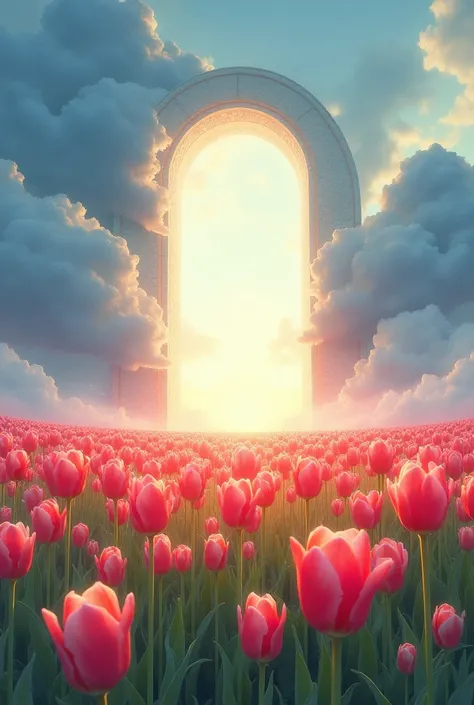 Watercolor　 Tulip Field　Heavens Door in the Sky 