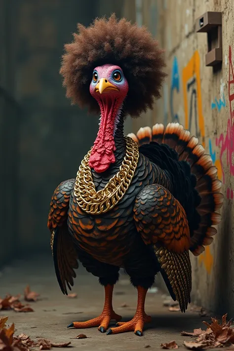 Ghetto Turkey with afro and gold chain