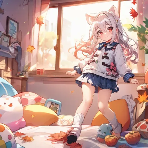 masterpiece, best quality, 4k、((2D illustration))、one beautiful girl、solo、(((chibi style)))、((cute loli)), ((cute))、((very young)), ((warm colors))、((long beautiful hair)), glossy light white hair, gradient hair color, hair between eyes, beautifully detail...