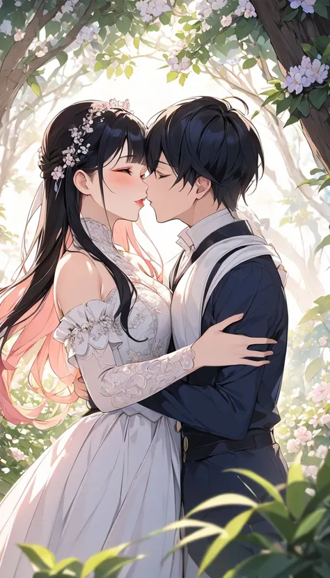 {{{{{a too young adolescent girl and handsome boy on the lovers field, A boy and a virgin having a loving kiss outdoors just the two of them, Handsome Boy holds and kisses his beloved virgin wife like a princess, Two people who kiss too well together, She ...