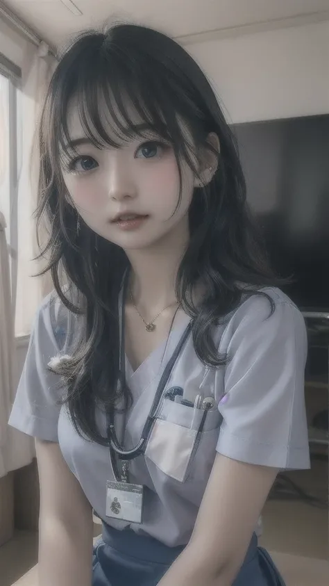 8k、cute、Adult female、  Details、Braid your hair in an intricate way、 staring at the camera 、(( Software : 1.4)),((  Detailsな顔,  professional photo shoot)),   Mini Skirt、nurse