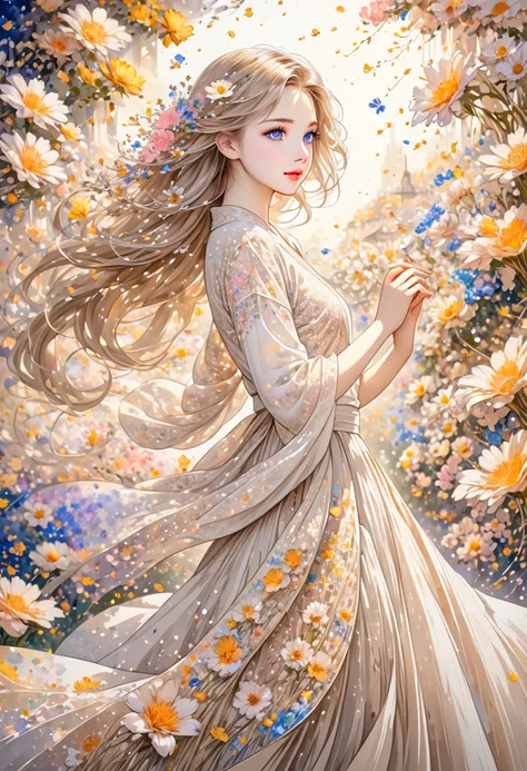    Ultra HD, Anatomically Perfect Very Charming Beautiful Girl Wearing Beige Yarn Flowing Skirt Exquisite Fine Eyes And Lips Her Beige Hair Flowing In The Wind Flowers And Numerous Petals Swirl Around The Girl Very, Very Magical Dream


 Extraordinary Glit...