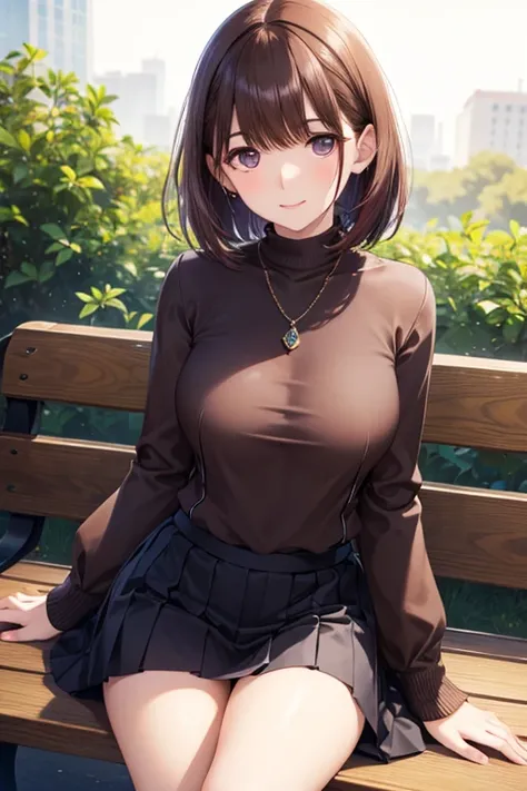 my grandmother、 shiny maroon hair ,  short hair, ( brown pretty eyes、 Sparkling Eyes , Fine grain)、smile、 super detailed eyes 、 Highly Detailed Faces,  very detailed eyes,



( 1 girl:1.3),  sexy pose,  slender body ,
 sitting on bench , 

 beautiful face,...