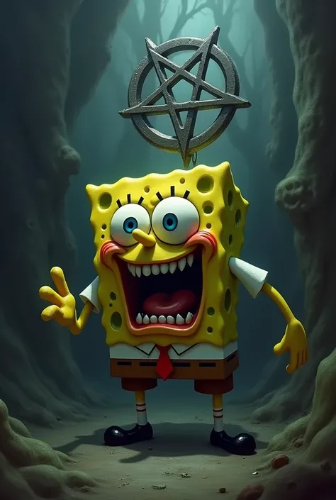 Sponge Bob Evil scream with hand up and metal symbol 