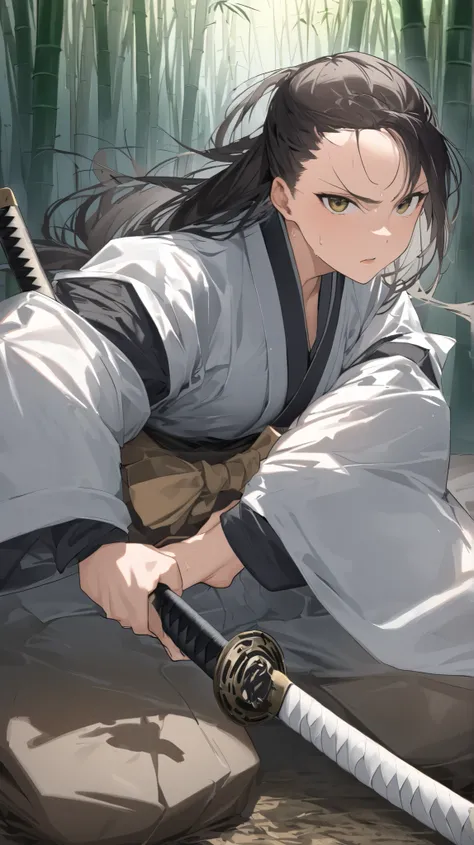 picture of a female samurai with a sword removed from the scabbard , 8k Ultra HD , soft lighting, High Quality , film grain , Fujifilm XT3、最 High Quality , masterpiece, high definition , Samurai Girl, I have a Japanese knife, beautiful posture,M...