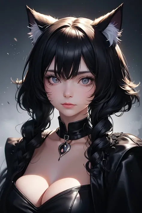 black cat ear, fluffy cat ear, black cat ear with white inner fluff, ear above head, 1 cat, detailed realistic feline ears, photorealistic, cinematic lighting, ultra detailed, hyper realistic, 8k, best quality