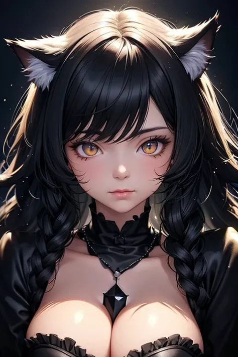 black cat ear, fluffy cat ear, black cat ear with white inner fluff, ear above head, 1 cat, detailed realistic feline ears, photorealistic, cinematic lighting, ultra detailed, hyper realistic, 8k, best quality