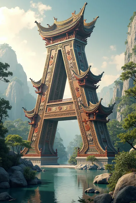 big beautiful letter a in the style of Chinese architecture