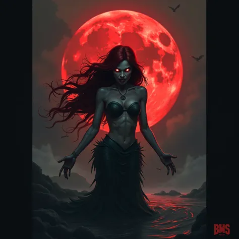 Wicked Ariel with blood moon in the background with BMS logo