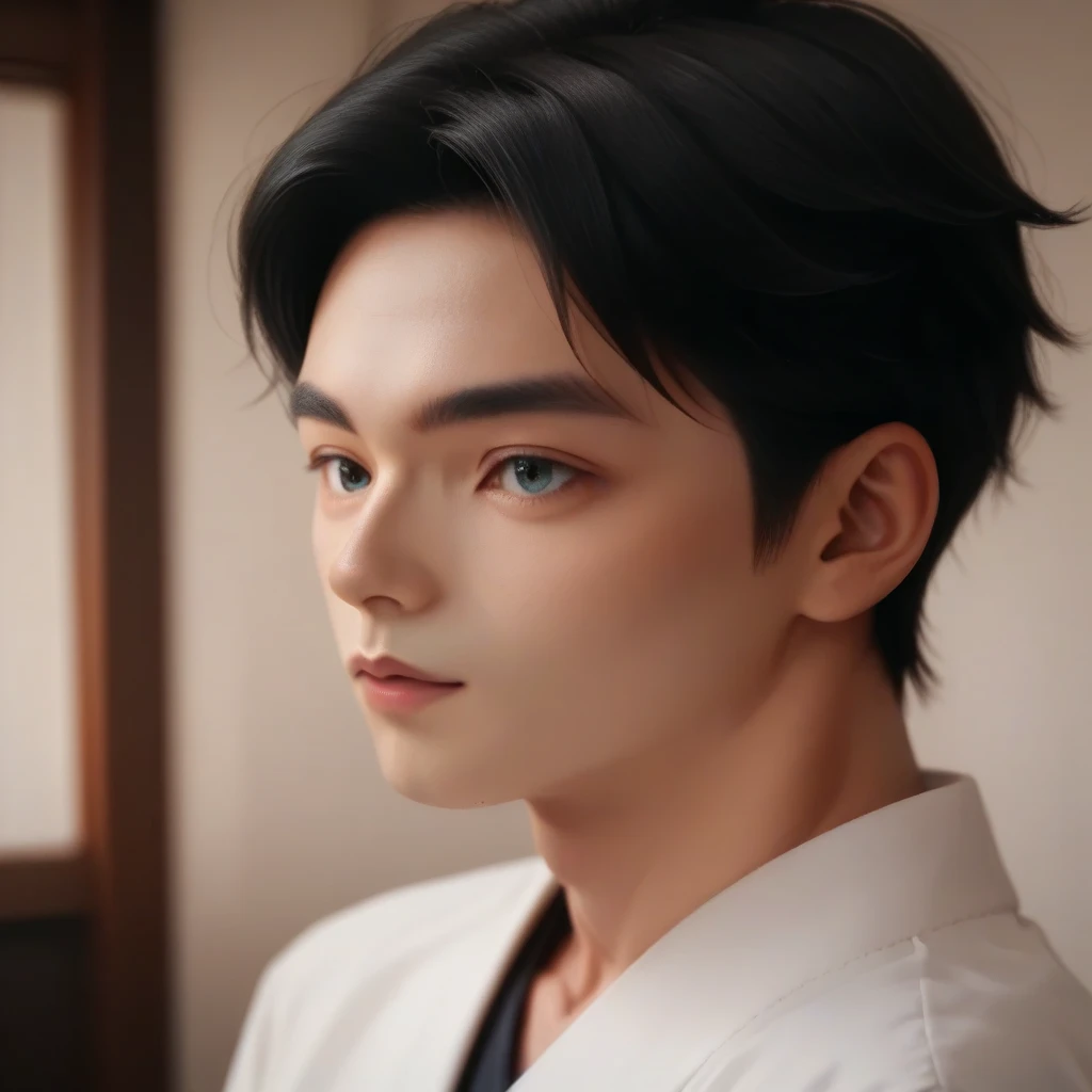 Black-haired beautiful boy,Age 19,( Japanese),Nagi XL,Xiaoyan slim,accurate,  anatomically correct ,  best quality, portrait,( Realistic)8k