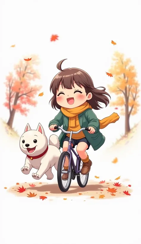 a  riding a bike next to a white dog, splash art anime, by Pu Hua, ghailan!, cute anime, autumn cute, hd anime wallpaper, autumn anime picture, anime hd wallpaper,  cute, cute art, autumn season, cute anime style, discord profile picture, beautiful autumn ...