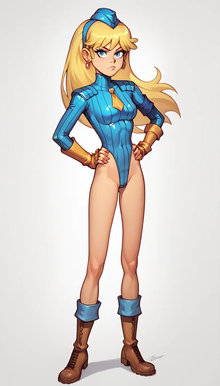 loud, blonde hair, long hair, p1ngr3y
earrings, blue dollsuit, full body, boots, hands on hips, looking at viewer, standing, bar...