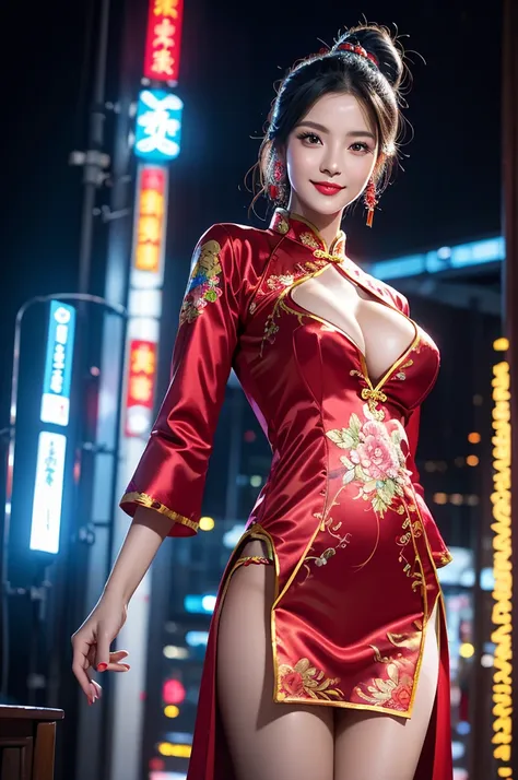 Redra(best quality,ultra-detailed,realistic:1.37), digital illustration, ( woman wearing a chinese traditional costume), detailed eyes and face, beautiful detailed lips, red lips, sexy body, big breasts,long eyelashes, big breasts:2.0, (Close-up photo),  c...